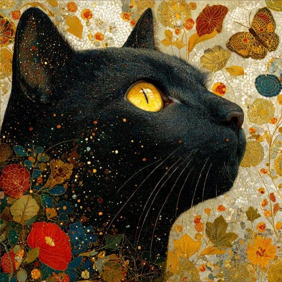 19 Vintage Black Cat Clipart JPG — view 3 — watercolor clipart transparent PNG instant download
