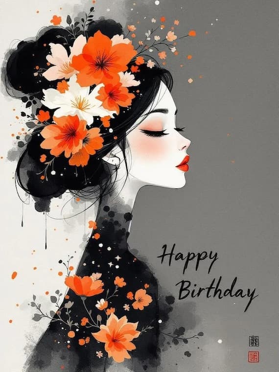 Birthday Girl Watercolor Clipart – Floral Balloons, Cake (JPG) — view 8 — watercolor clipart transparent PNG instant download
