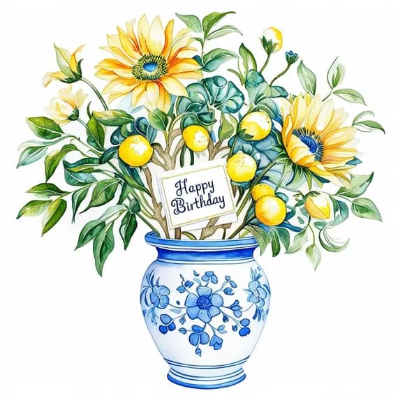 Happy Floral Birthday Clipart Bundle PNG — view 7 — watercolor clipart transparent PNG instant download