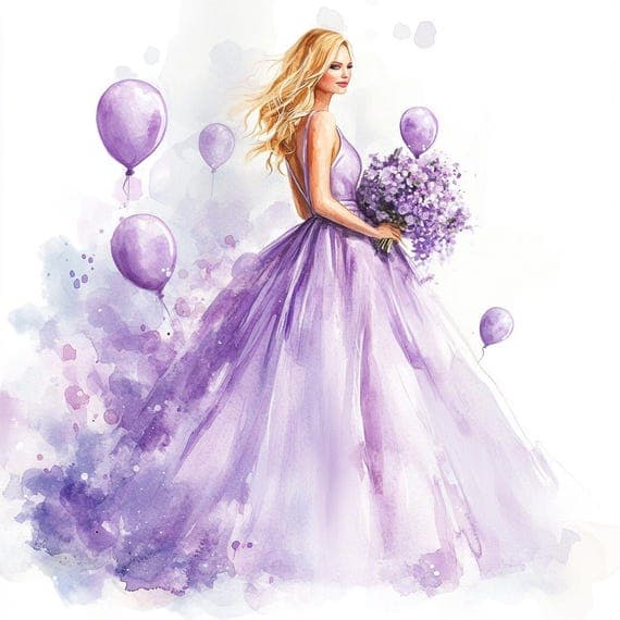 Birthday Girl Watercolor Clipart, Party Balloons, Junk Journal (PNG) — view 6 — watercolor clipart transparent PNG instant download