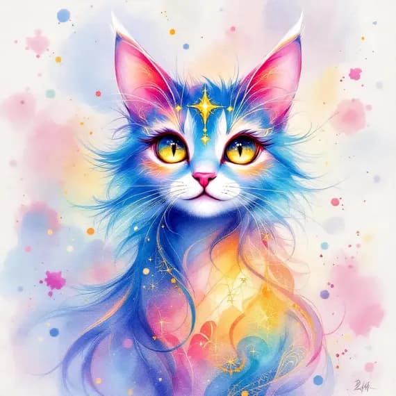 Whimsical Floral Cat Clipart — view 5 — watercolor clipart transparent PNG instant download