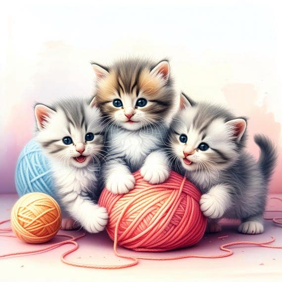 Kittens and Yarn Watercolor Clipart — watercolor clipart transparent PNG instant download