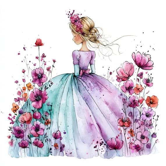 16 Whimsical Princess Clipart PNG — view 8 — watercolor clipart transparent PNG instant download