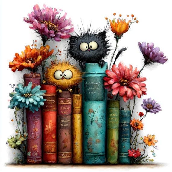 35 Book Cat Clipart JPG — watercolor clipart transparent PNG instant download