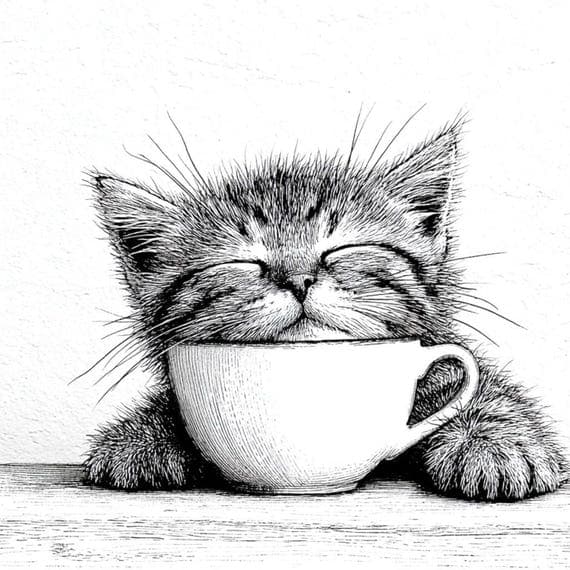 15 Coffee Cat Clipart (JPG) — view 5 — watercolor clipart transparent PNG instant download