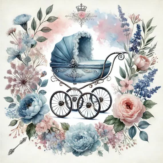 Watercolor Baby Carriage Prints — watercolor clipart transparent PNG instant download