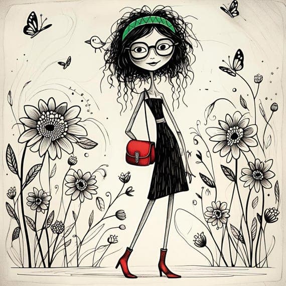 Whimsical Fashion Girl Clipart — view 4 — watercolor clipart transparent PNG instant download