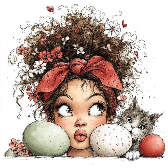 25 Peeking Easter Girl Clipart, Watercolor, Quirky Cat Egg Portraits,  — watercolor clipart transparent PNG instant download