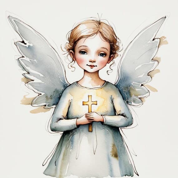 12 little Angel Holding Cross Clipart , Digital Download , Printable — view 4 — watercolor clipart transparent PNG instant download