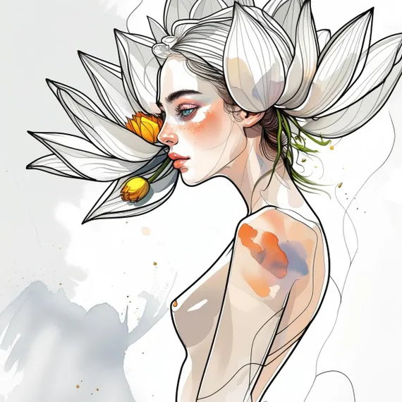 12 Abstract Floral Woman Watercolor Clipart — view 7 — watercolor clipart transparent PNG instant download
