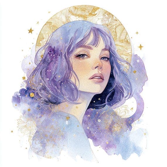 15 Lavender Celestial Woman Faces – Purple Moon Goddess Watercolor Cli — view 8 — watercolor clipart transparent PNG instant download