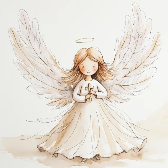 12 little Angel Holding Cross Clipart , Digital Download , Printable — view 5 — watercolor clipart transparent PNG instant download