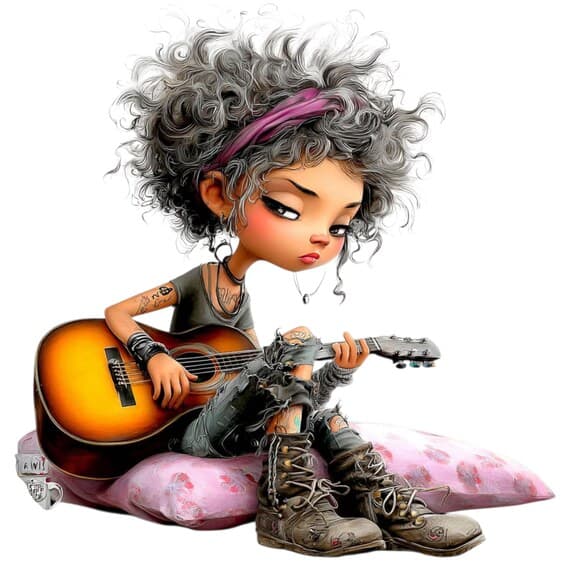 30 Watercolor Guitar Girl Clipart (JPG) — view 2 — watercolor clipart transparent PNG instant download