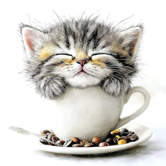 15 Coffee Cat Clipart (JPG) — view 7 — watercolor clipart transparent PNG instant download