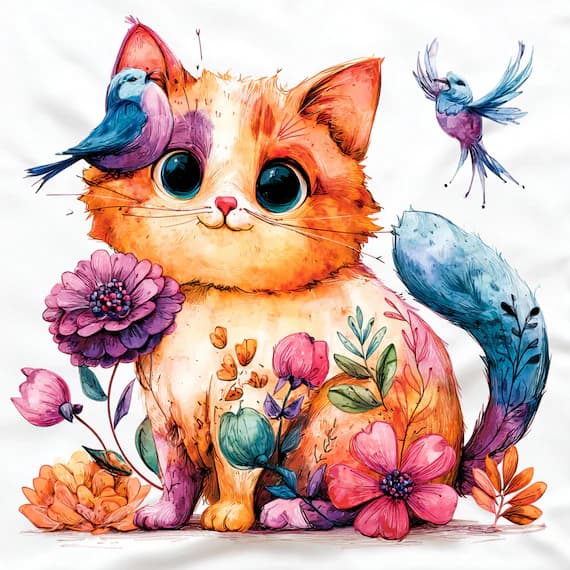 17 Whimsical Kitten Clipart JPG — watercolor clipart transparent PNG instant download