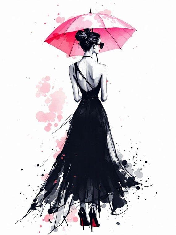 15 Watercolor Woman with Umbrella Clipart — view 4 — watercolor clipart transparent PNG instant download