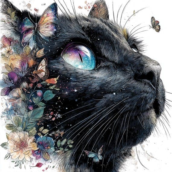 17 Magical Black Cat Clipart JPG — view 8 — watercolor clipart transparent PNG instant download