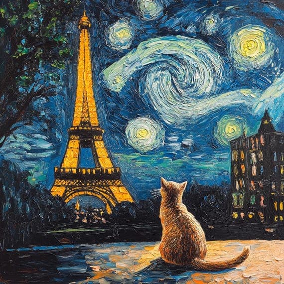 Starry Night Cat Clipart — view 4 — watercolor clipart transparent PNG instant download