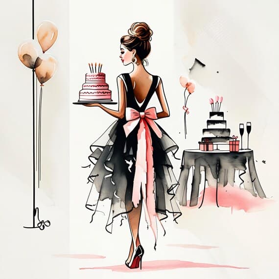 Birthday Girl Watercolor Clipart — view 7 — watercolor clipart transparent PNG instant download