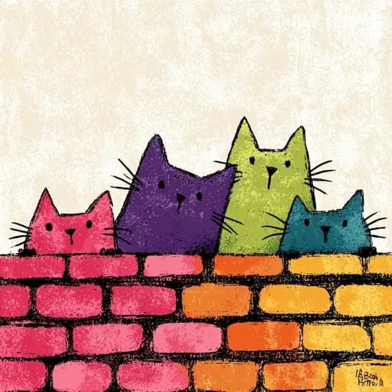 25 Quirky Brick Wall Cat Clipart — view 2 — watercolor clipart transparent PNG instant download