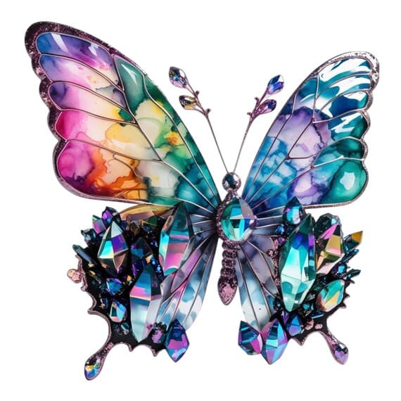 Crystal Butterfly Clipart – Iridescent Gemstone PNGs (Digital Download — view 4 — watercolor clipart transparent PNG instant download