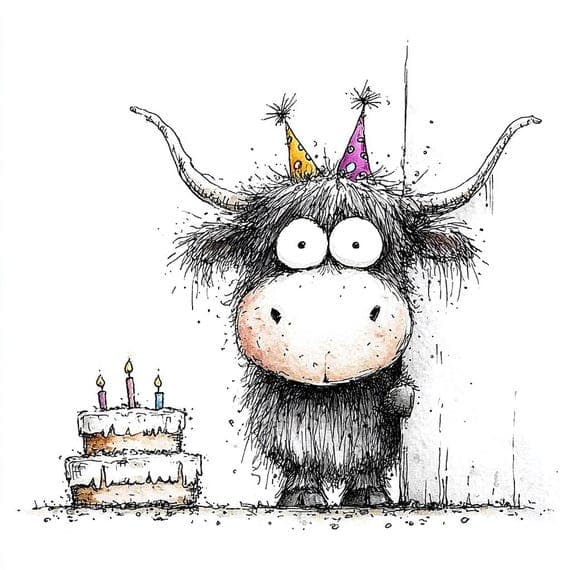 22 Happy Birthday Cow Clipart (JPG) — view 3 — watercolor clipart transparent PNG instant download