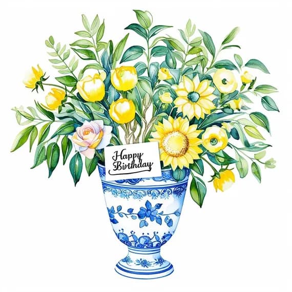 Happy Floral Birthday Clipart Bundle PNG — view 6 — watercolor clipart transparent PNG instant download