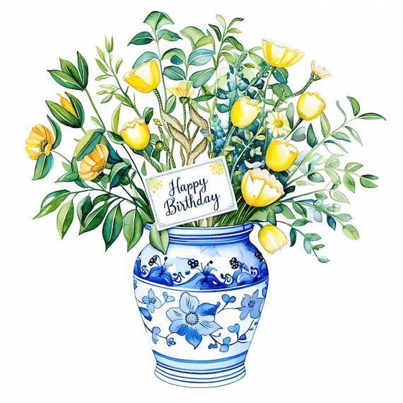 Happy Floral Birthday Clipart Bundle PNG — view 5 — watercolor clipart transparent PNG instant download