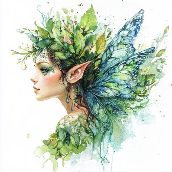 20 Watercolor Green Fairy Clipart — view 4 — watercolor clipart transparent PNG instant download