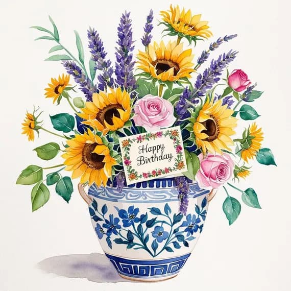 Happy Floral Birthday Clipart Bundle PNG — view 4 — watercolor clipart transparent PNG instant download