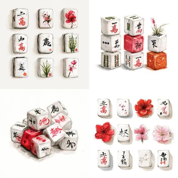 19 Vintage Mahjong Clipart PNG — watercolor clipart transparent PNG instant download
