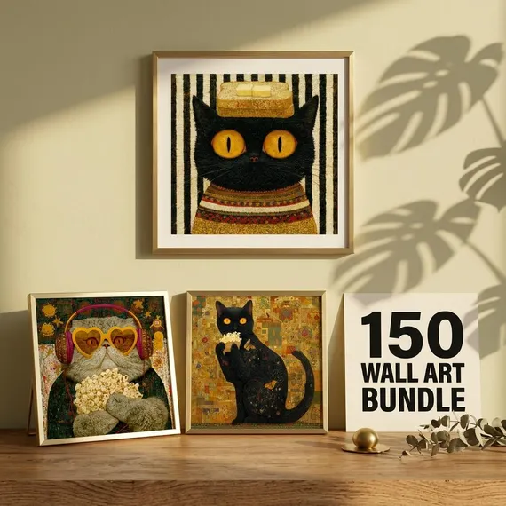 150+ Vintage Cat Portraits Bundle, Funny Royal Steampunk Wall Art, Ult — watercolor clipart transparent PNG instant download