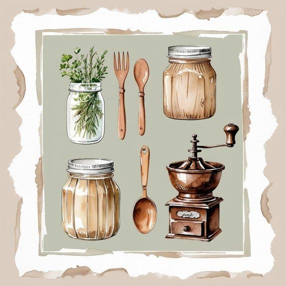 Farmhouse Kitchen Art Prints — view 6 — watercolor clipart transparent PNG instant download