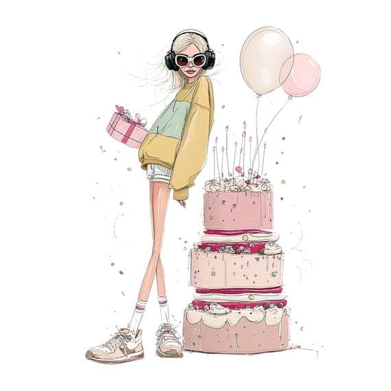 12 Birthday Fashion Girl Clipart Bundle – Chic Cake Art & Stylish Cele — watercolor clipart transparent PNG instant download