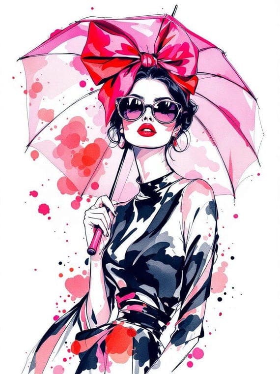 15 Watercolor Woman with Umbrella Clipart — view 2 — watercolor clipart transparent PNG instant download