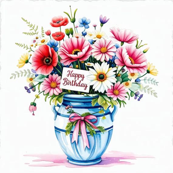 Happy Floral Birthday Clipart Bundle PNG — view 8 — watercolor clipart transparent PNG instant download