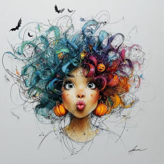 15 Quirky Halloween afro Girl Clipart , abstract Funny Spooky Printabl — view 5 — watercolor clipart transparent PNG instant download