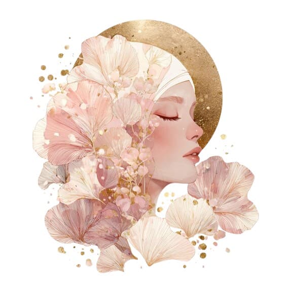 15 Celestial Floral Woman Faces – Gold Watercolor Goddess Clipart for  — view 6 — watercolor clipart transparent PNG instant download
