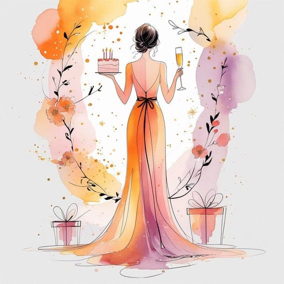 Birthday Girl Watercolor Clipart, Elegant Floral Woman (Digital Downlo — view 7 — watercolor clipart transparent PNG instant download