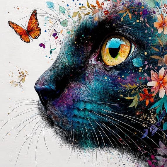 19 Whimsical Black Cat Clipart JPG — view 3 — watercolor clipart transparent PNG instant download