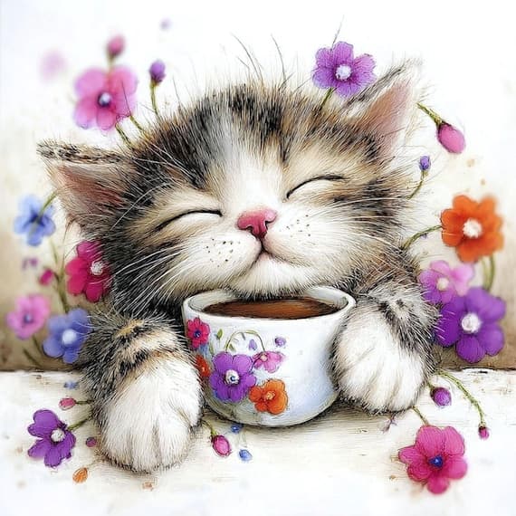 15 Coffee Cat Clipart (JPG) — watercolor clipart transparent PNG instant download