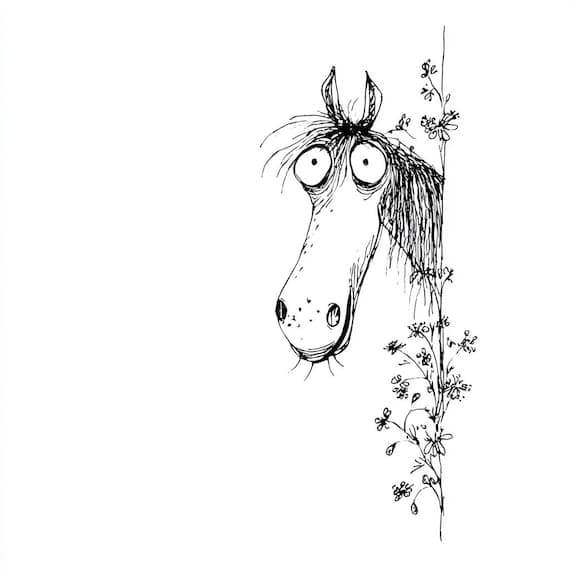 30 PNG Funny Peeking Horse Sketch Card Making Art Scrapbook Ephemera F — view 3 — watercolor clipart transparent PNG instant download