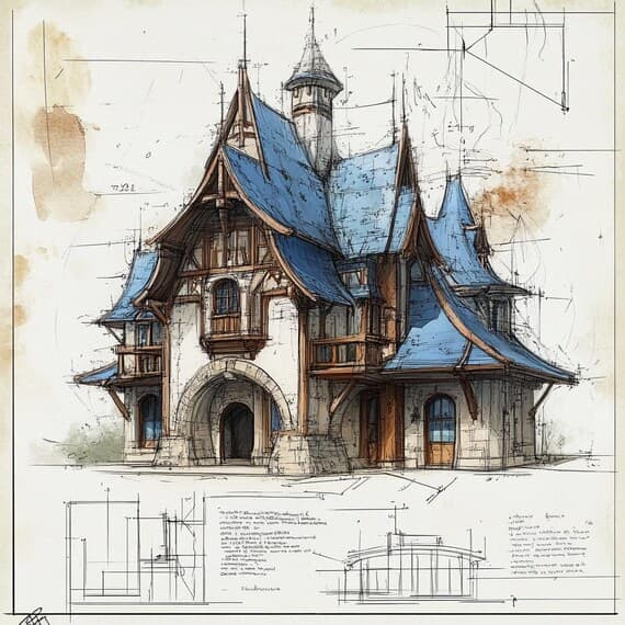 Fantasy Architecture Clipart – Whimsical Castle & House Art (JPG Digit — view 6 — watercolor clipart transparent PNG instant download