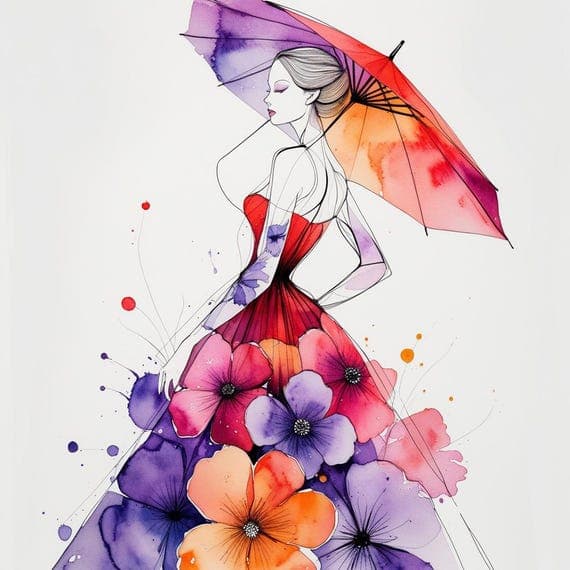 Watercolor Woman with Umbrella Clipart — watercolor clipart transparent PNG instant download
