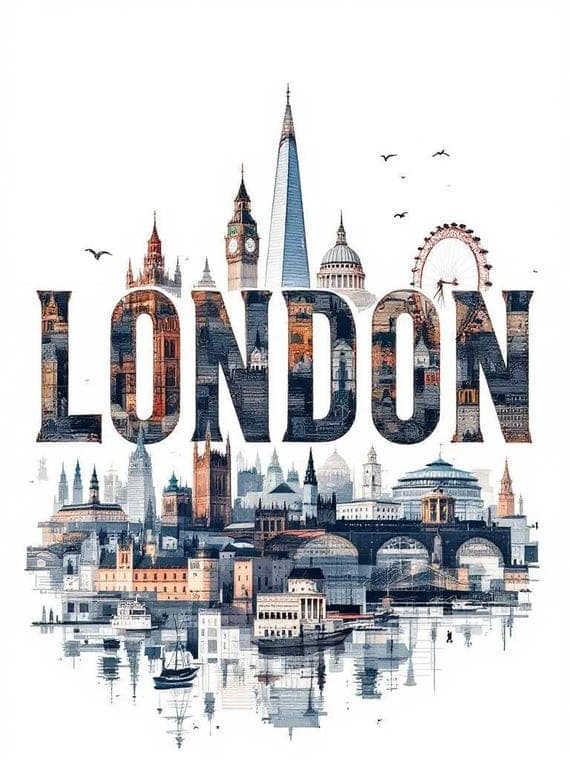 9 London Word Art, Watercolor Cityscape Clip Art (Digital Download) — view 3 — watercolor clipart transparent PNG instant download
