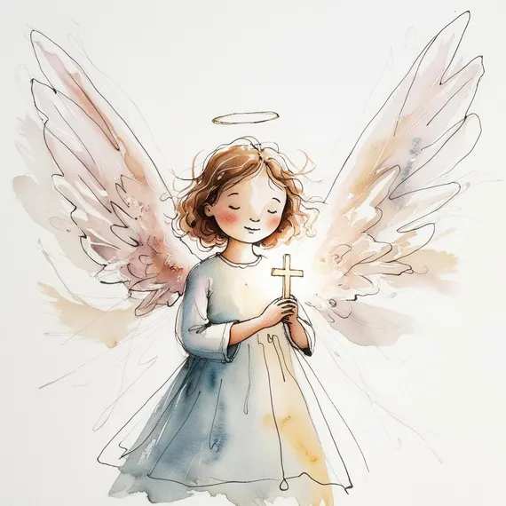 12 little Angel Holding Cross Clipart , Digital Download , Printable — view 8 — watercolor clipart transparent PNG instant download