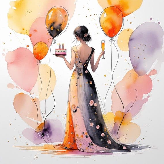 Birthday Girl Watercolor Clipart, Elegant Floral Woman (Digital Downlo — view 4 — watercolor clipart transparent PNG instant download