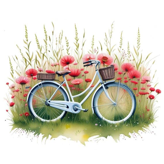 Vintage Floral Bicycle Watercolor Clipart, Printable PNGs (Digital Dow — watercolor clipart transparent PNG instant download