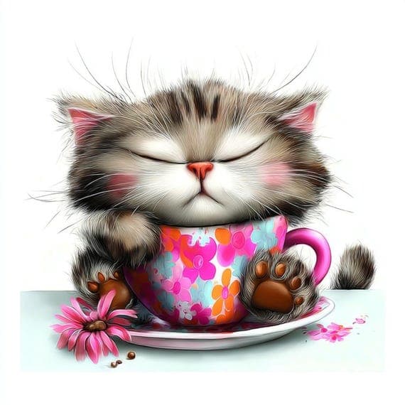 15 Coffee Cat Clipart (JPG) — view 8 — watercolor clipart transparent PNG instant download