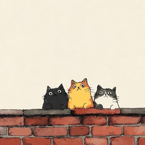 25 Quirky Brick Wall Cat Clipart — view 4 — watercolor clipart transparent PNG instant download